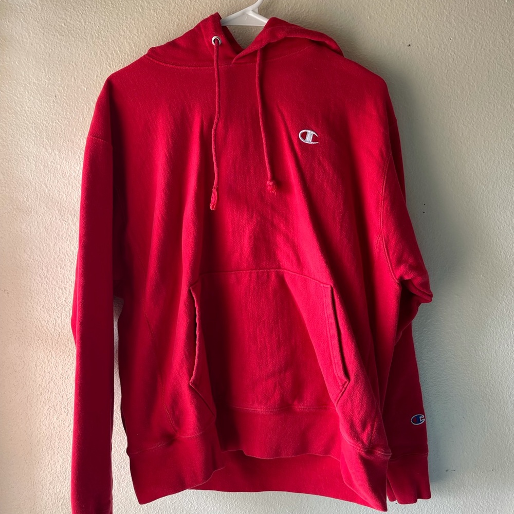 Heavy Red Champion Hoodie in good condition size L